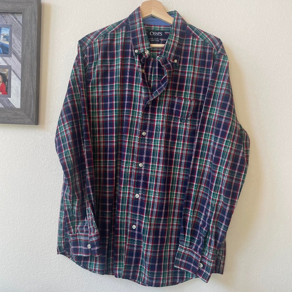 Long Sleeve Chaps Button Down with Various Colored Stripes Size Large